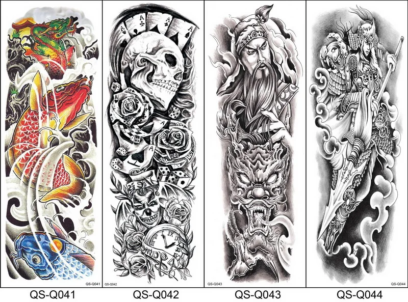 Полный Руки Временные татуировки рукава Будда Гейша Вышивка крестом Дракон Татуировка Череп Наклейки бедра талии татуировки для женщин мужчин