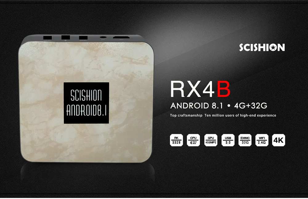 SCISHION RX4B ТВ-бокс на Rockchip 3328 Android 8,1 4 Гб Оперативная память + 32 ГБ Встроенная память 2,4G Wi-Fi 100 Мбит/с BT4.0 Поддержка 4 K H.265