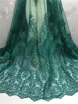 

Upscale green French Net beads Lace Fabrics 2018 High Quality African Tulle Lace Fabrics beads Wedding Nigeria lace Purple pink