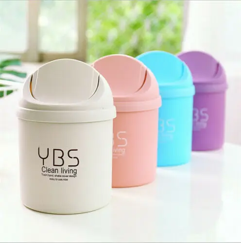 

Random Mini Small Waste Bin Desktop Garbage Basket Home Trash Can Roll With Lid