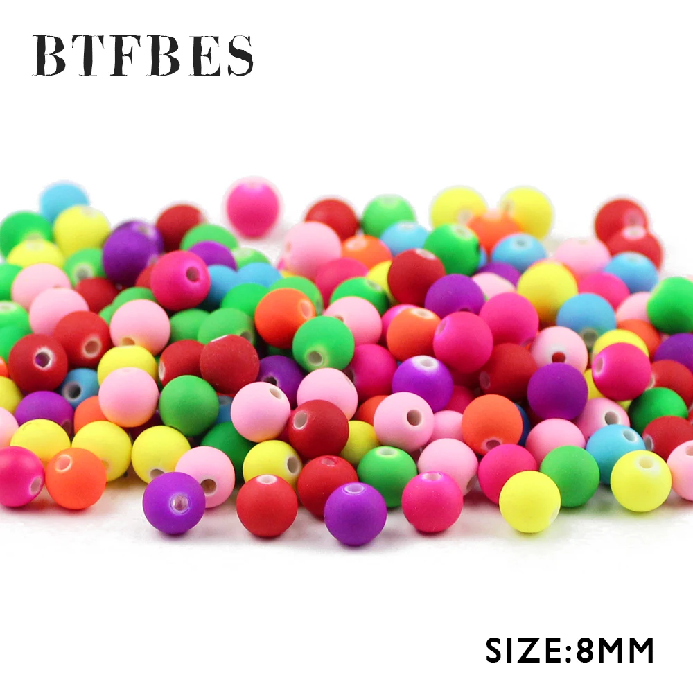 

BTFBES 100pcs Acrylic Candy Color Beads 8mm Spacer Round Ball Random Mix loose Bead for Jewelry Making DIY Handicrafts Accessory