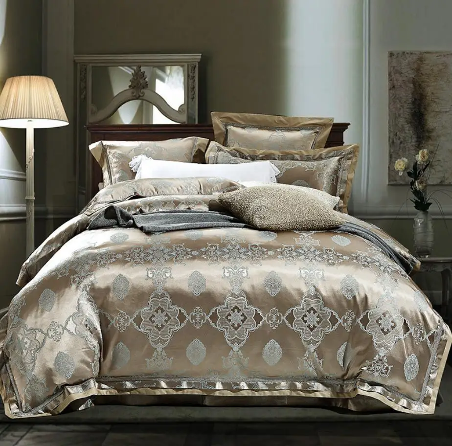 4 6pcs Silk/Cotton Home Textile Jacquard Bedding Sets Luxury Satin