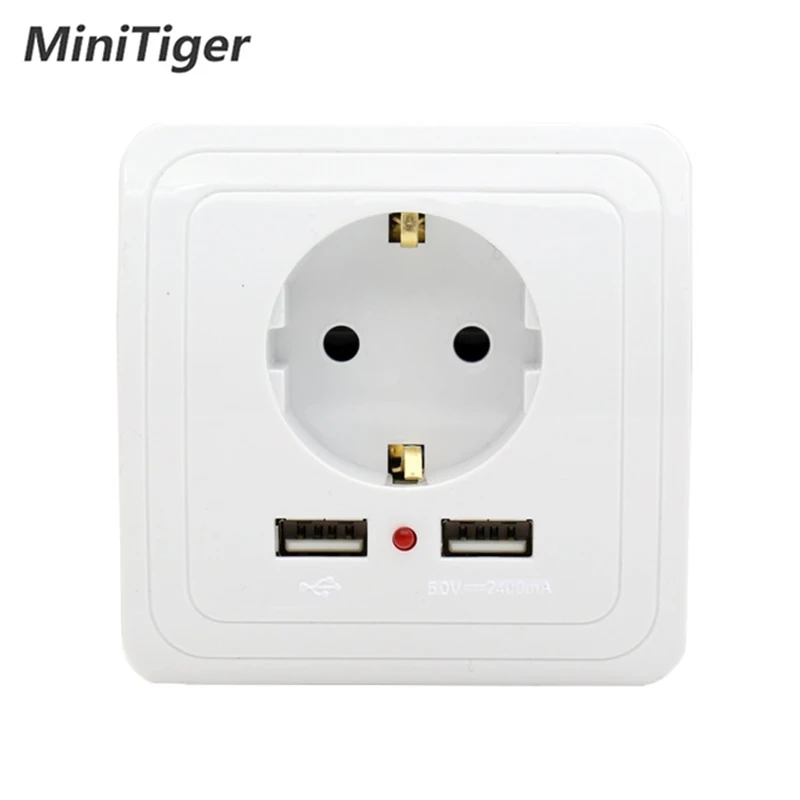 

Minitiger Smart Home Wall Power Socket 16A EU Standard Outlet With 2400mA Dual USB Charger Port for Mobile Super Power