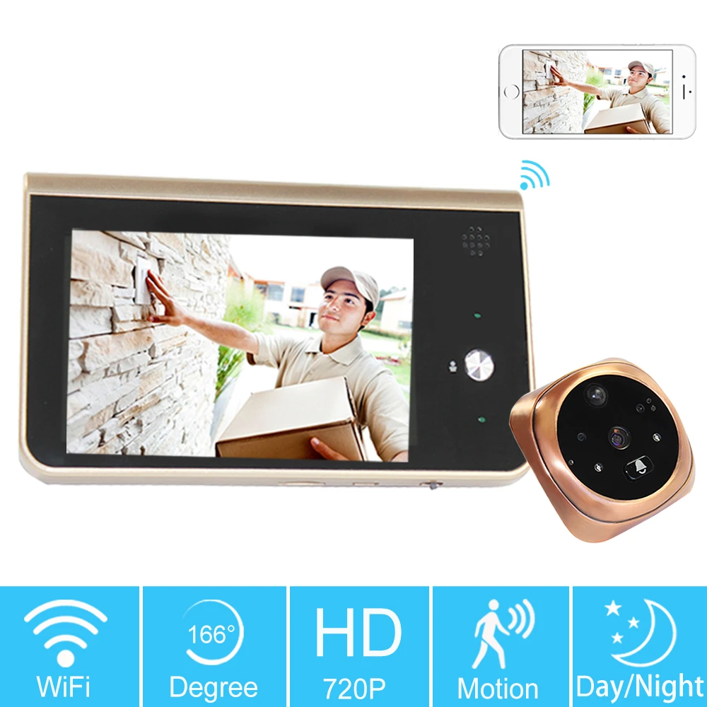 #*Cheap 4.3 Inch Color LCD Video Doorbell Wireless 720P Home Security Door Phone Intercom Camera WIFI Peephole PIR SD Card Storage