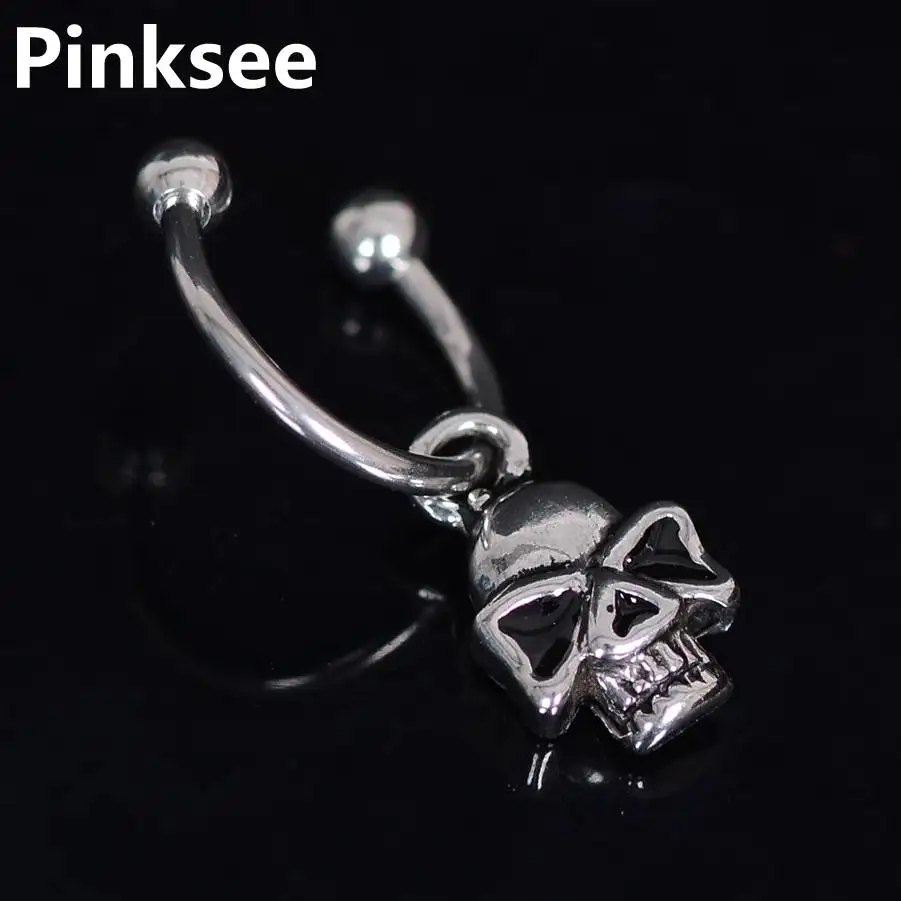 

PUNK Steel Skull Head Nose Clip Hoop Vintage Horseshoe Fake Nose Ring Clicker Septum for Women Body Piercing Jewelry