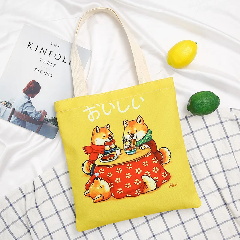 Cartoon Cute Dog Shiba Inu Print Student Shopping Bag Shoulder Hand Canvas Tote Bags For Girls huismerk kopen in de aanbieding Cartoon Cute Dog Shiba Inu Print Student Shopping Bag Shoulder Hand Canvas Tote Bags For Girls huismerk kopen in de aanbieding