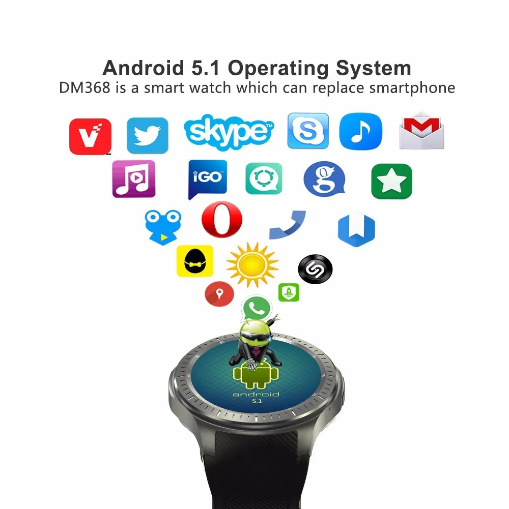 DM368 Смарт-часы MTK6580 четырехъядерный 512 МБ+ 8 Гб ОС Android 5,1 1,39 дюймов AMOLED круглый HD 3g gps Wi-Fi пульсометр Play store карты