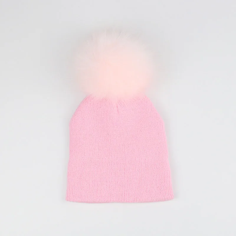 Твердые Новорожденные шапка из искусственного меха Детские шапка с помпоном Bobble Hat для Детские зимние штаны шапки для мальчиков и девочек с