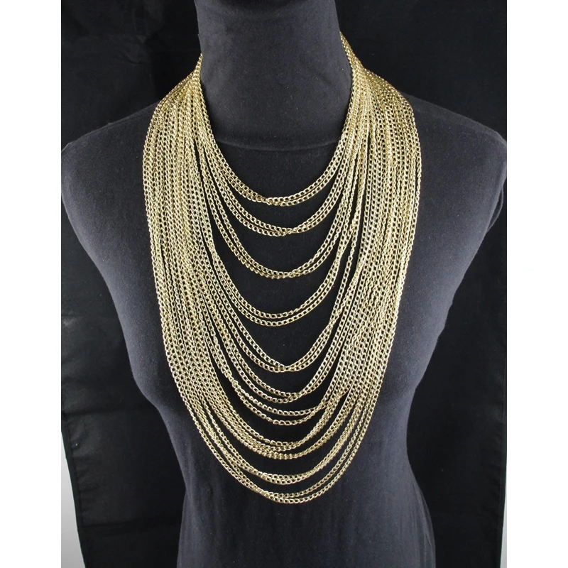 

CirGen Fashion Statement Collar Gold Color Multi layer Chain Long Tassel Pendant Choker Necklace Women Jewelry Item,C91