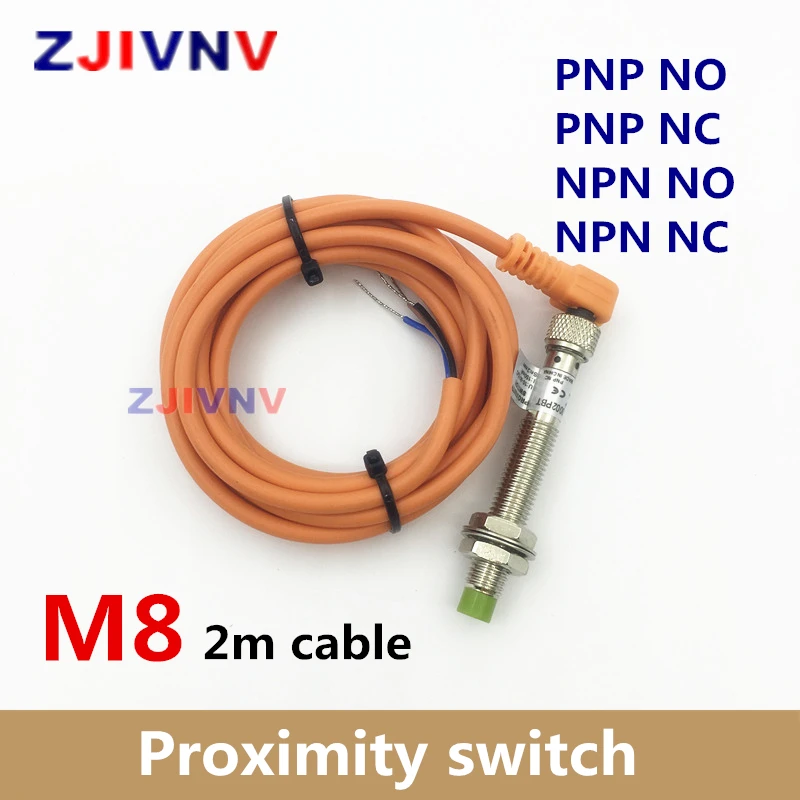 

5pcs M8 PNP/NPN NO/NC proximity inductive sensor switch with connector DC 3 wires non-flush type 2mm normally open/ close sensor