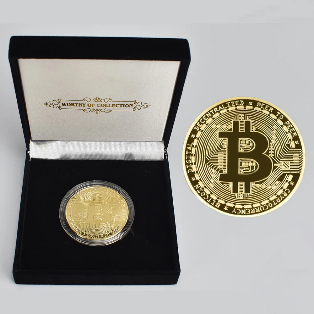 Биткоин физическая коллекция криптовалют монета в бархатной подарочной коробке золото или Посеребренная битная монета