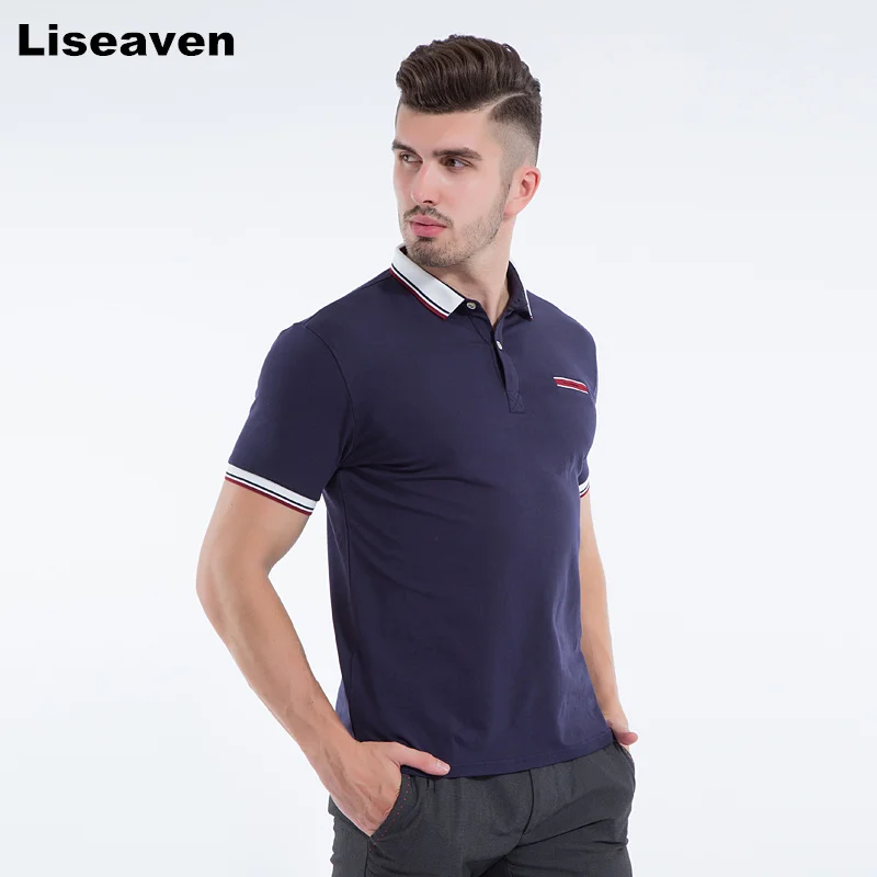 Liseaven модная новая дизайнерская однотонная мужская рубашка поло с коротким рукавом тонкая рубашка для мужчин футболка Топы