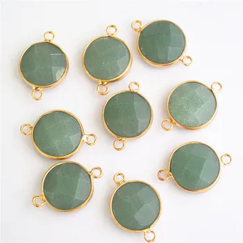 

HOT 2018 New 12pcs 16*16mm Natural Stone Bead Bracelet Pendant Connector Green Aventurine Gold Connectors For Jewelry Making