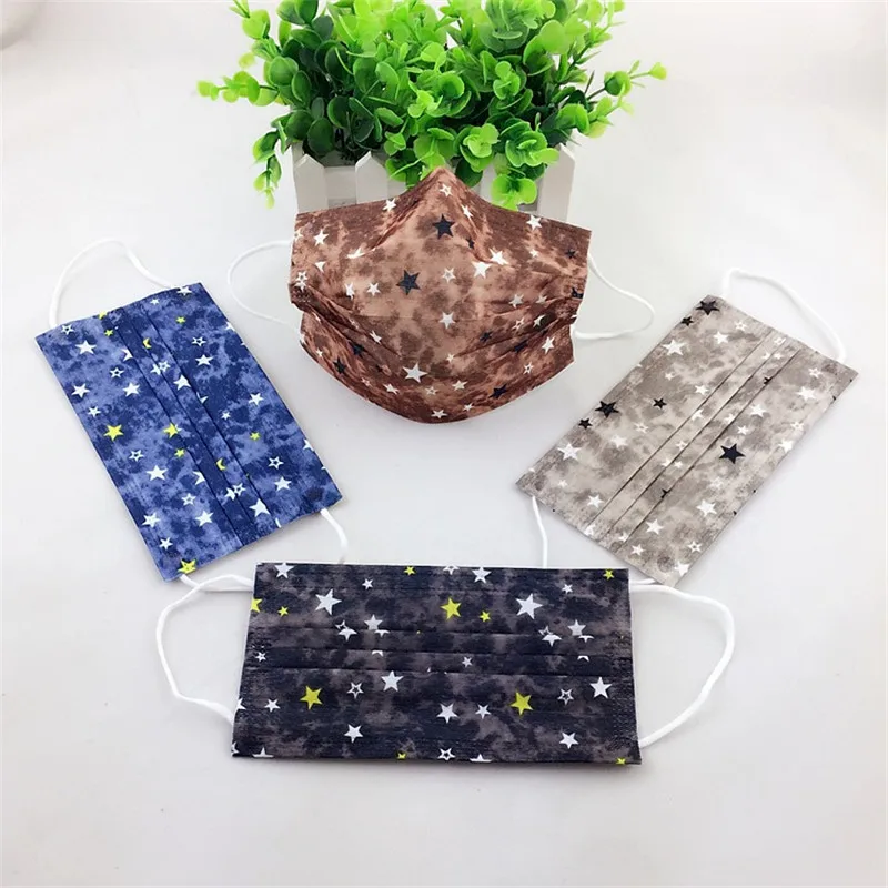 

10PCS Unisex Mouth Mask 3-layer Printing Non-woven Anti Fog Dustproof Outdoor Sport Disposable Masks