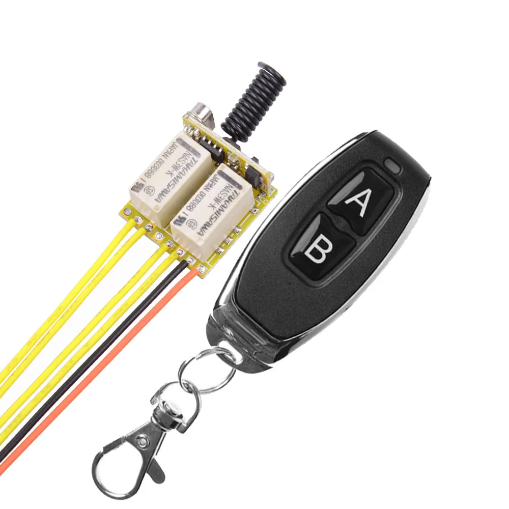 

Mini 2CH Relay Remote Switch DC 3.7V 4.2V 4.5V 5V 6V 7.4V 9V 12V Small Wireless Switch NO COM NC Contact RF ASK RX TX Momentary