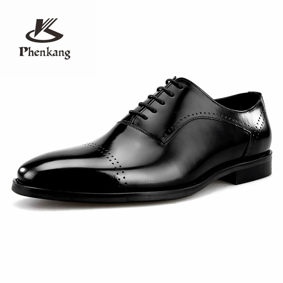 

Mens formal shoes Genuine leather oxford shoes for men dressing wedding men's brogues office shoes lace up male suit shoes 2019