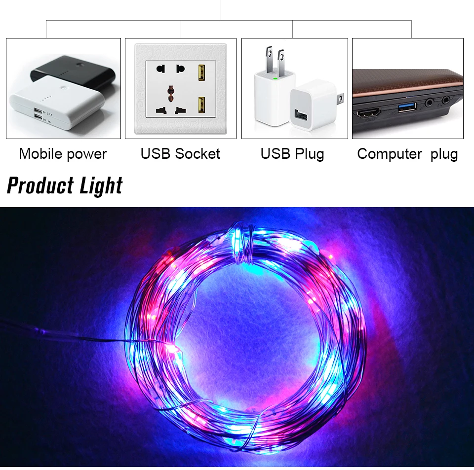 1_06 10M USB Power LED String Copper Wire Waterproof garland Lights for Holiday Party Wedding Christmas Decoration Fairy Lighting