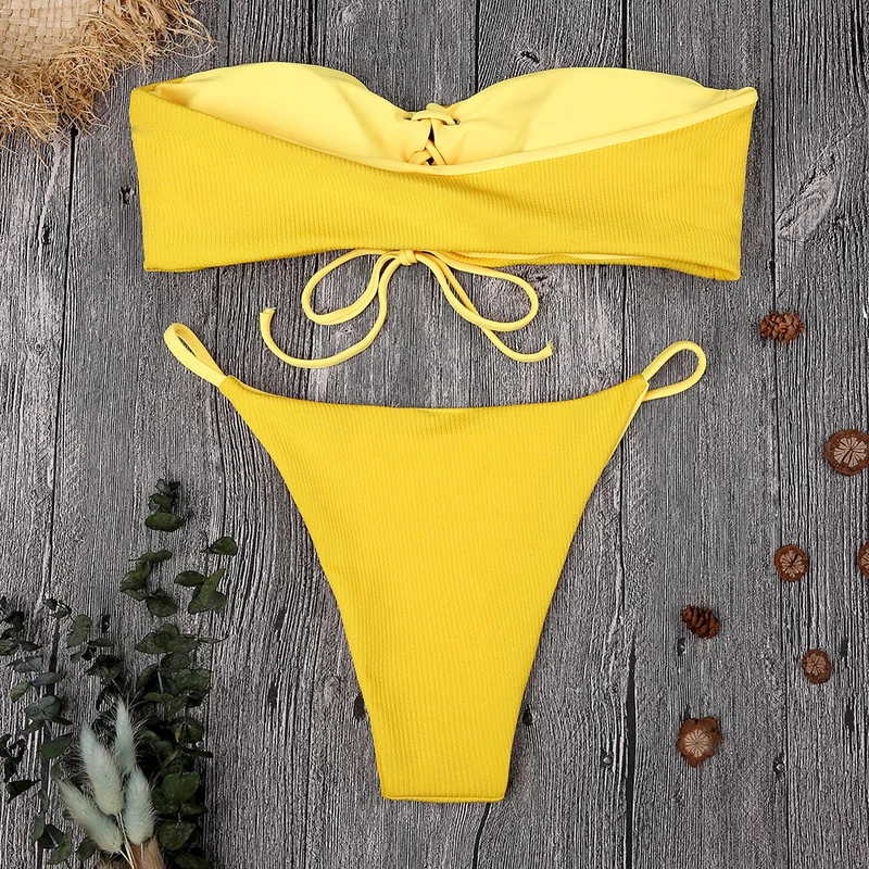 

2019 New Women Off Shoulder Swimsuit separate Bandage Push-Up Padded Bra Beach Bikini Set Swimsuit Swimwear push up bikini mujer