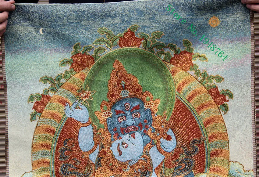 36 дюймов Тибетский шелк вышитые желтый Jambhala Бог изобилия будда картины тхангка росписи