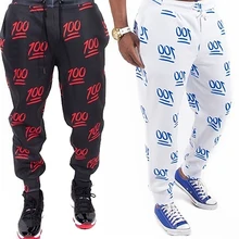 Men s Casual 100 Hundred Points Emoji Print Jogger Pants Slacks Sweatpants