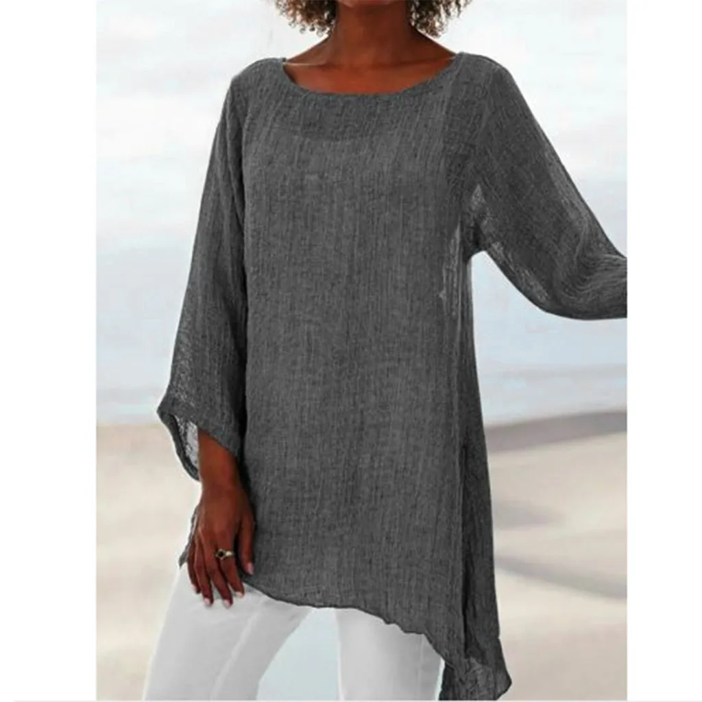 

feitong women blouses Plus Size Long Sleeve Linen Baggy Blouse Shirt Ladies Summer Tunic Tops blusas elegantes de mujer 2019