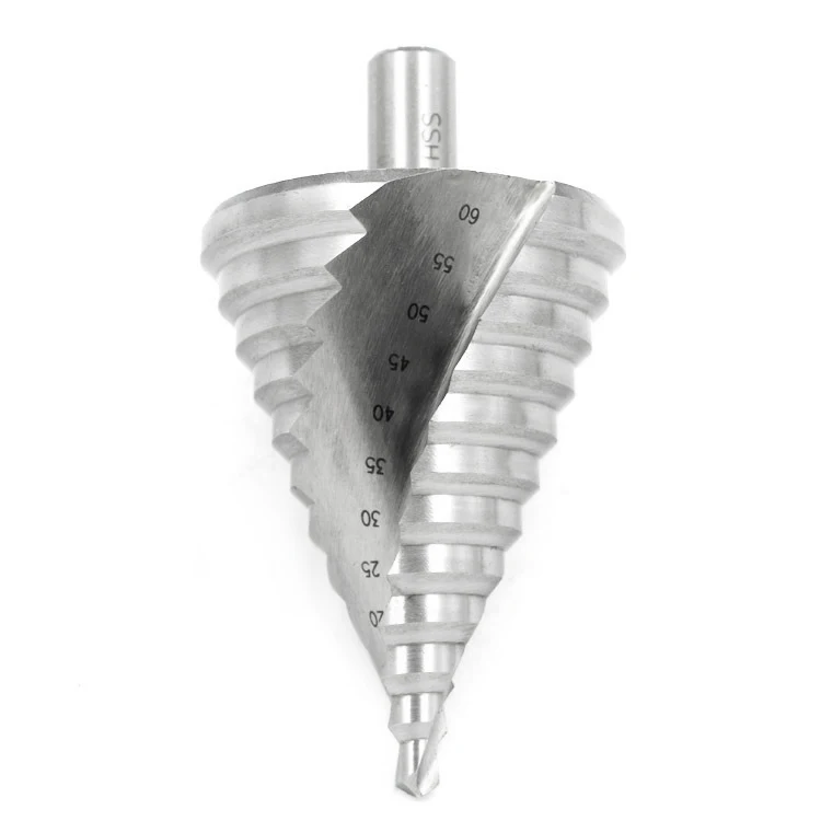 

6-60mm Step Drill Bit 12 Steps Bit Shank 13mm Spiral Groove Step Drill Hole Cutter 12 Steps:6,10,15,20,25,30,35,40,45,50,55,60mm