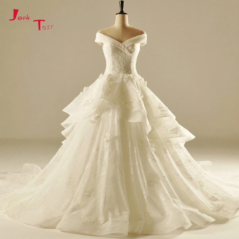 

Jark Tozr New rrival Off the Shoulder Beading Appliques Gorgeous A-line Wedding Gowns Dresses 2019 Ivory Vestidos De Noiva
