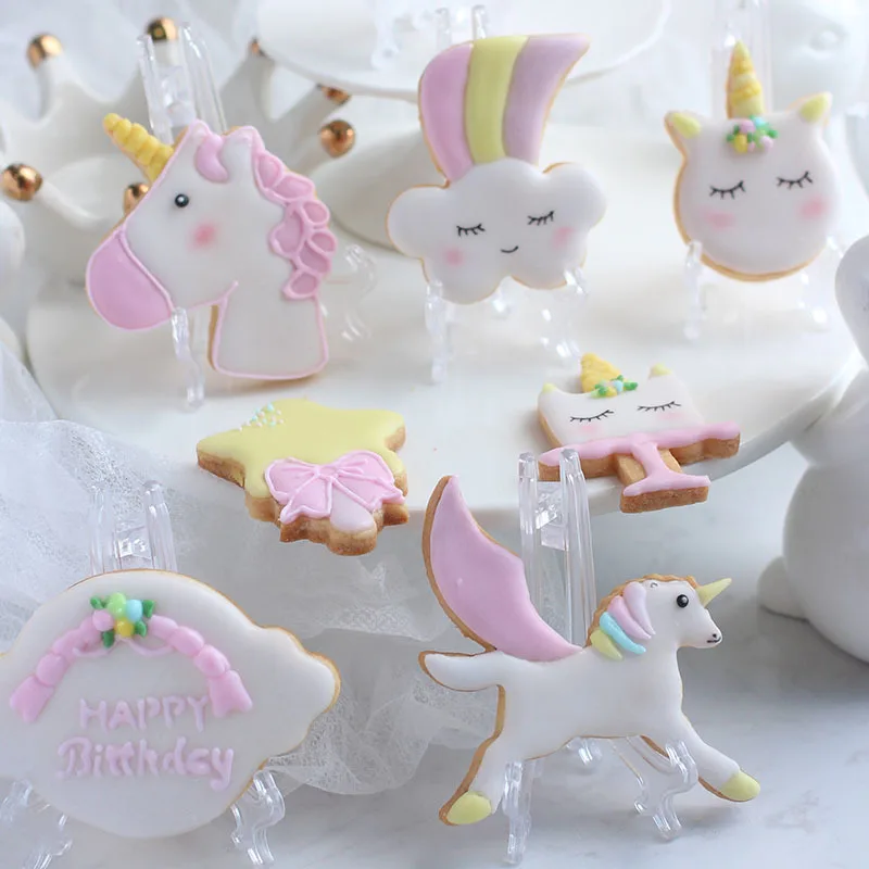 

Omilut Unicorn DIY Baking Plastic Cutting Biscuits Cookie Cutter Making Tools Fondant Cake Mould Unicorn Happy Birthday Party De
