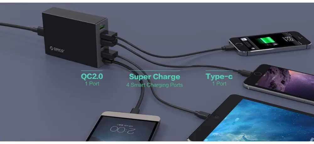 ORICO USB зарядное устройство type-C QC2.0 быстрое зарядное устройство 6 портов 5V2. 4A 9V2A 12V1. 5A зарядное устройство для мобильного телефона samsung Xiaomi huawei