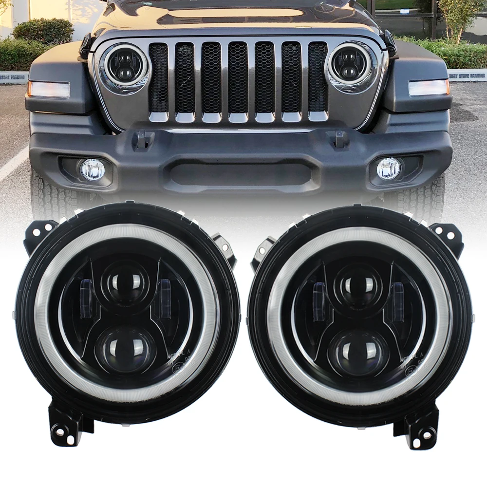 

Hi Low beam lamps 110 w with white angle eyes headlights for 2018 jeep wrangler JL Car headlight for 2018-2019 JL sport