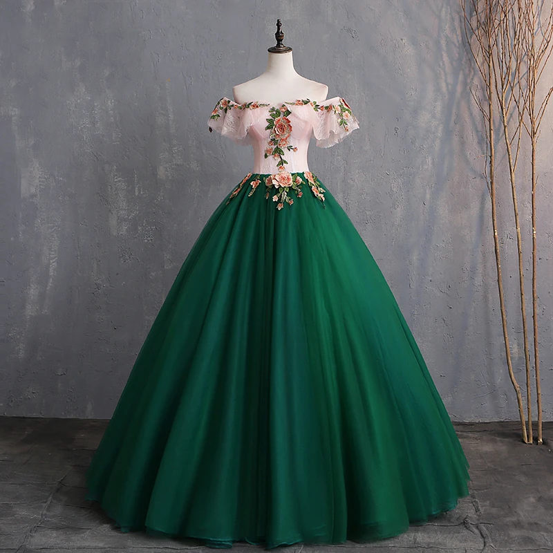 Он невесты с аппликацией и вырезом лодочкой кружева назад длина до пола бальное платье Зеленое роскошное свадебное платье Свадебные платья Vestido De Novia - Цвет: Зеленый