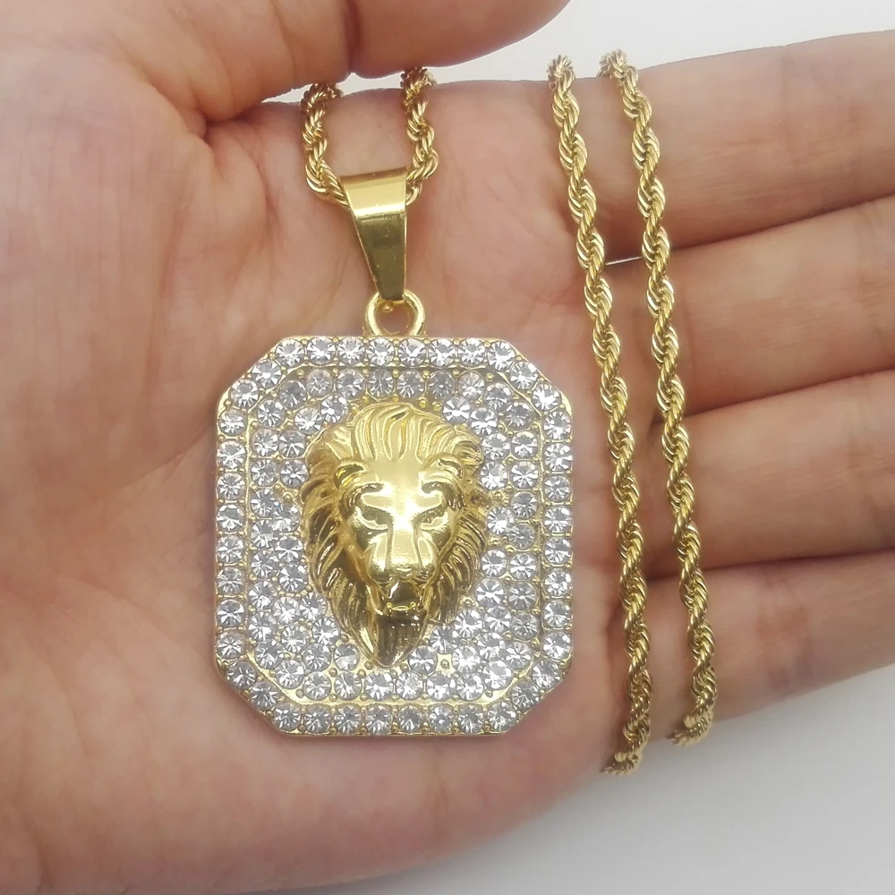 24 дюймов Веревка Цепи подвески в виде головы льва хип хоп мужчины iced out ожерелья N850