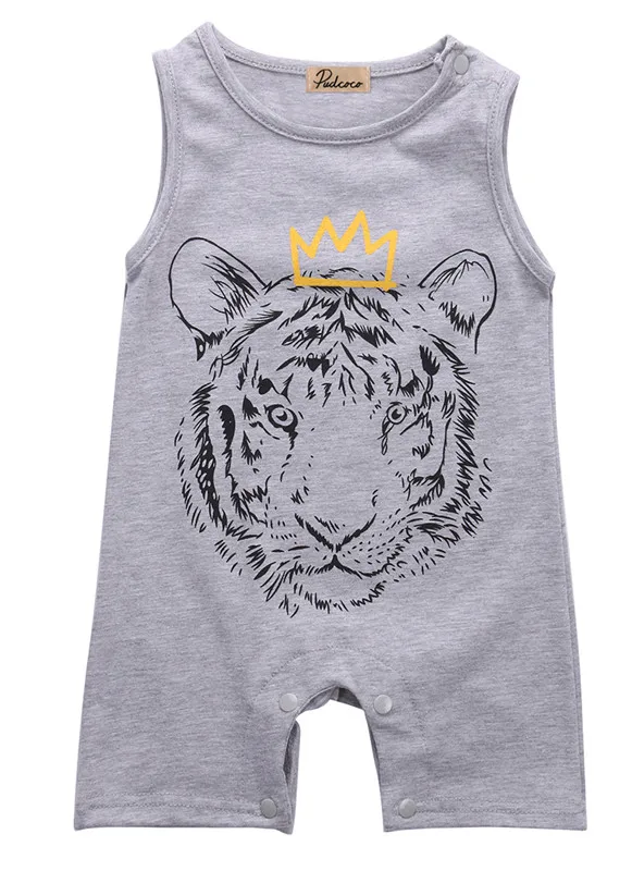 Cotton Newborn Baby Boys Clothes Tiger Print Romper Jumpsuit Sleeveless