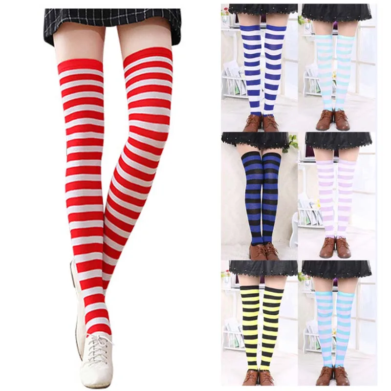 Women Girl Winter Over Knee Leg Warmer Teens Striped Soft Leg