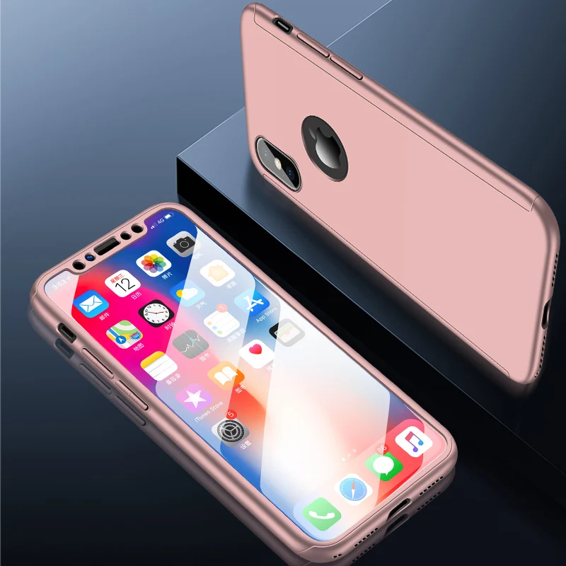 OICGOO Роскошный 360 градусов чехол для телефона для Apple iPhone XS MAX XR X полный чехол s для iPhone 6 6s 7 8 Plus чехол 5 5S SE XR Coque - Цвет: Розовый