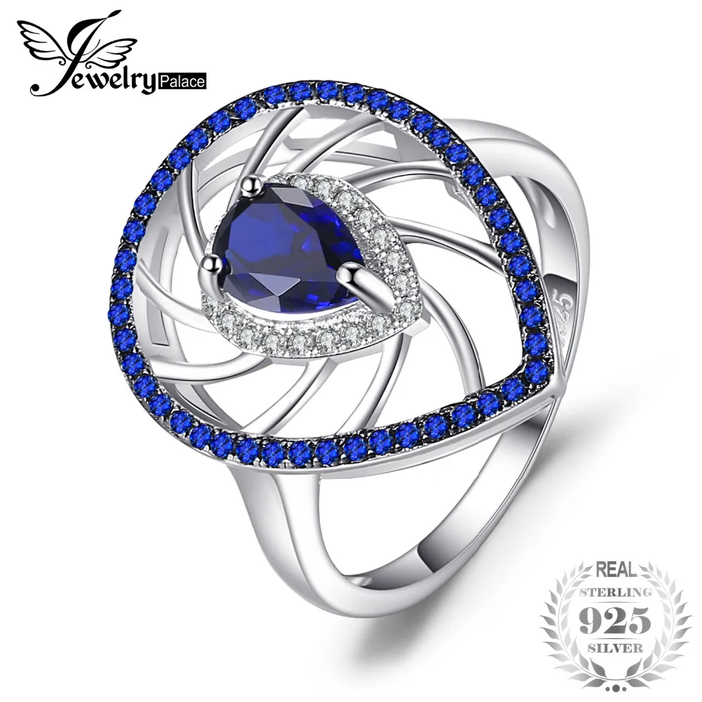

JewelryPalace 1.3ct Pear Shape Created Sapphire & Blue Spinel Exaggerated Party Rings For Women 925 Sterling Silver Fine Jewelry
