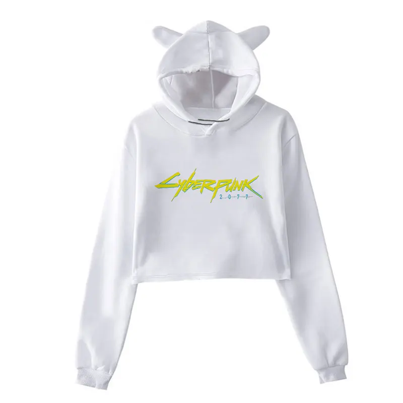 Harajuku Women Clothes 2019 Hat Hoodies Cyberpunk 2077 New Game Hoodies Kpop Crop Sweatshirt O-neck Long Sleeve Couple Hoodie