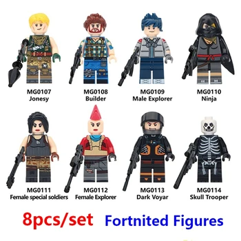 

8pcs/set Fortnited Figures Weapon fortnited battle royale Ninja Jonesy Builder Explorer Dark Voyar Skull Trooper Building Blocks