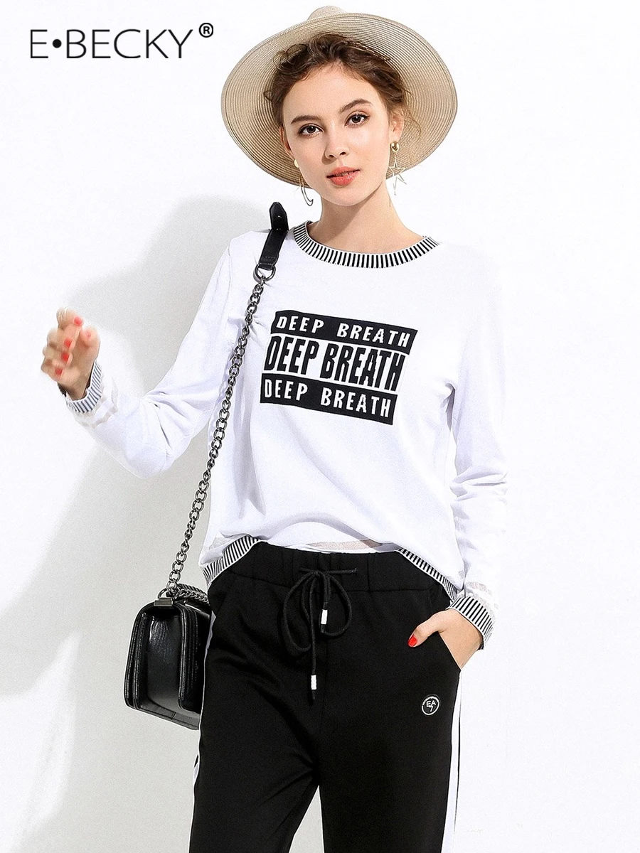 E.BECKY Black White O Neck Knitted Sweater Loose Pullover Woman Clothes Sweaters Spring Autumn Womens Long Sleeve Top Office E.BECKY Black White O Neck Knitted Sweater Loose Pullover Woman Clothes Sweaters Spring Autumn Womens Long Sleeve Top Office