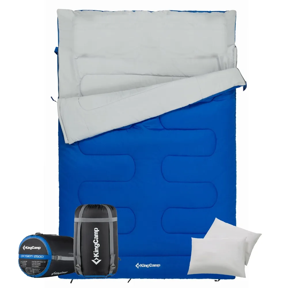 

KingCamp OXYGEN Series Double Warm Comfort Portable Square Sleeping Bag, For Outdoor Camping and Home, Two Pillow