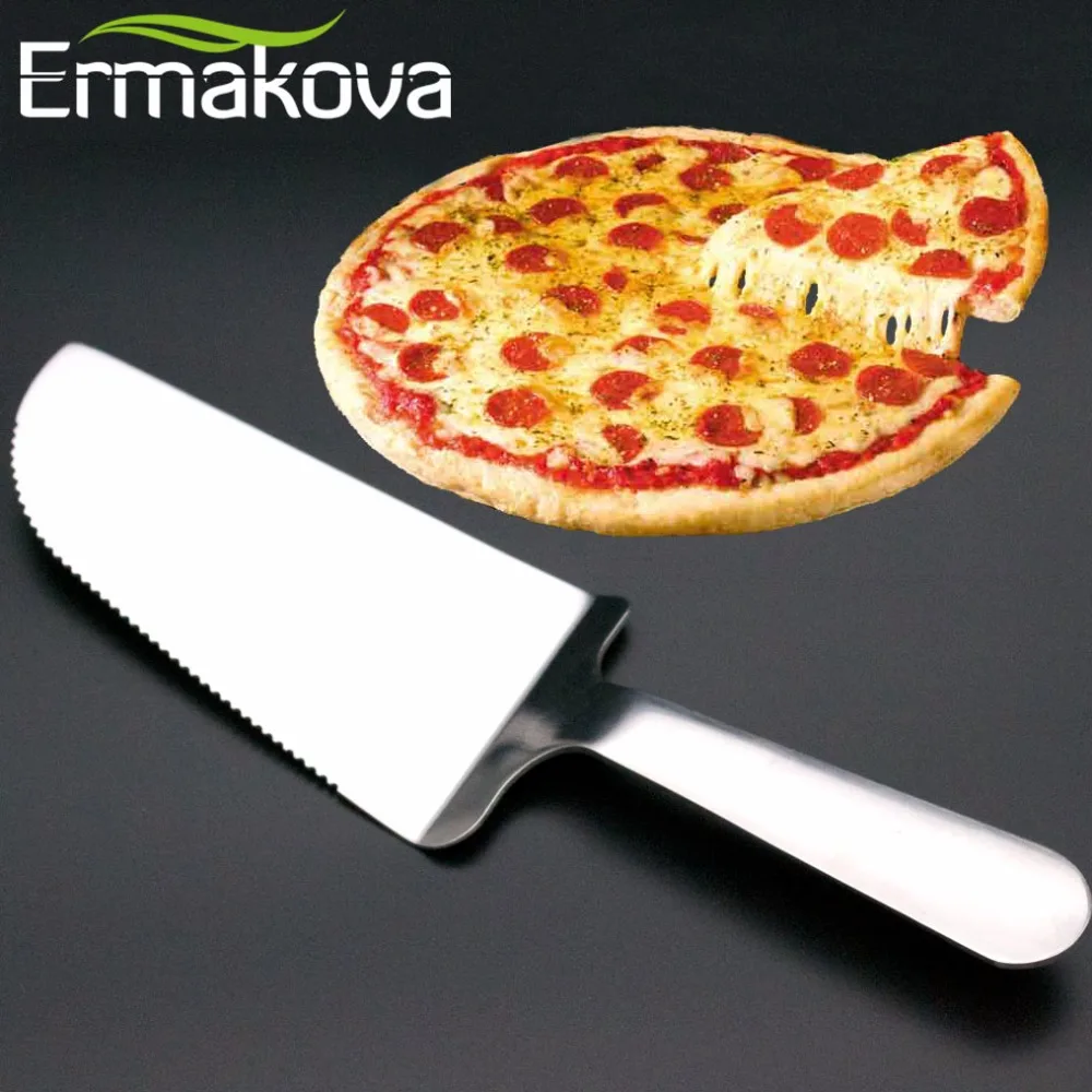 

ERMAKOVA Cake Server Holder Stainless Steel Pizza Pie Cut Turner Server for Party and Daily Use with Fine Serrated Edge