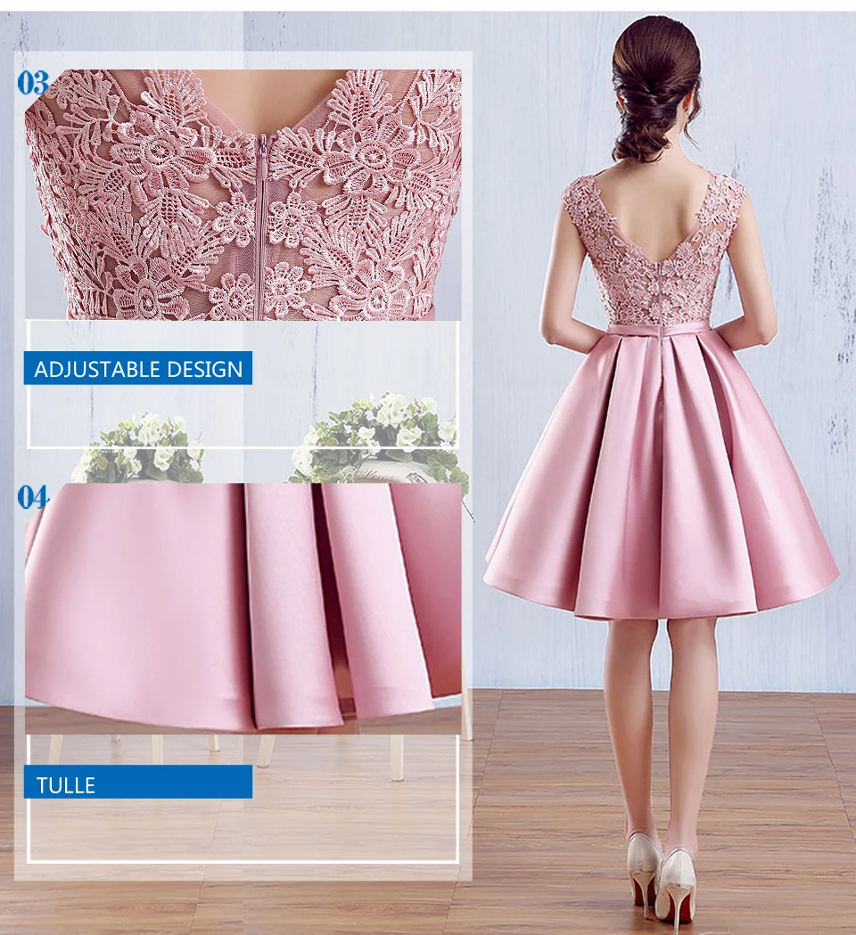 LAMYA короткое ТРАПЕЦИЕВИДНОЕ розовое атласное платье для выпускного вечера для женщин кружевное свадебное вечернее платье vestido de festa