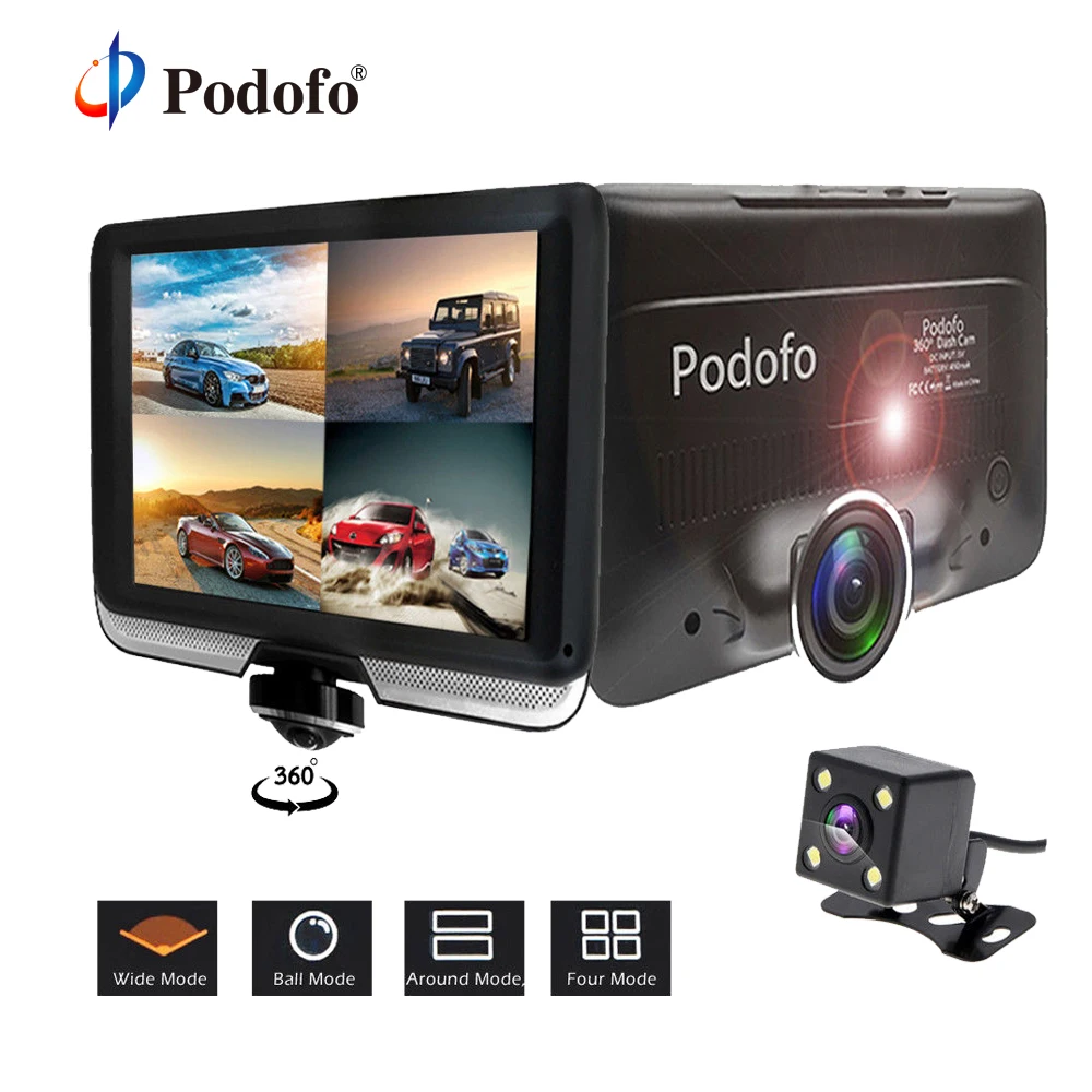 

AMPrime 360 degree Car DVR Dual Lens Dash Cam 4 inch FHD 1080P Touch Screen Video Recorder Camcorder with Rear View Camera
