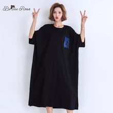 BelineRosa 2019 Big Sizes Women T-shirts Dresses European Casual Style Letter Print Raglan Sleeve TYW01001 striped raglan sleeve letter print tee
