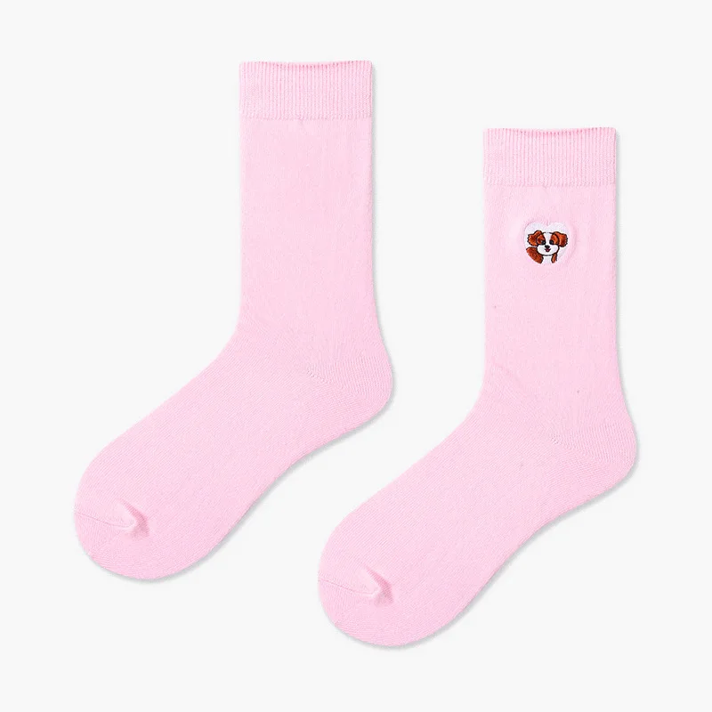 pink colour PEONFLY/Новинка года; милые женские носки из чесаного хлопка с героями мультфильмов KawaIi; забавные Повседневные носки с изображением собаки Сиба-ину корги - Цвет: pink colour