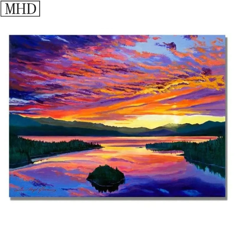 

Needlework 5d diy diamond painting sunset landscape pattern full square drill 3d mosaic home decor artwork kit 50x65cm