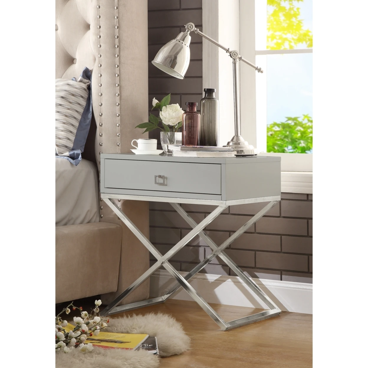 Jesse Lacquer Finish Nightstand | Steel Base | Side Table | Modern | Inspired Home (3)