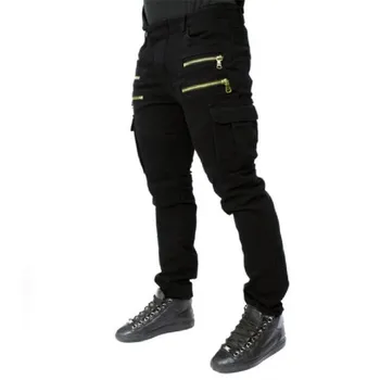 

Jeans Men Spot Contract Goog Quality 2018New Arrival Green Black Denim Biker Jeans Runway Slim Jeans Washed Trousers Fake Zipper