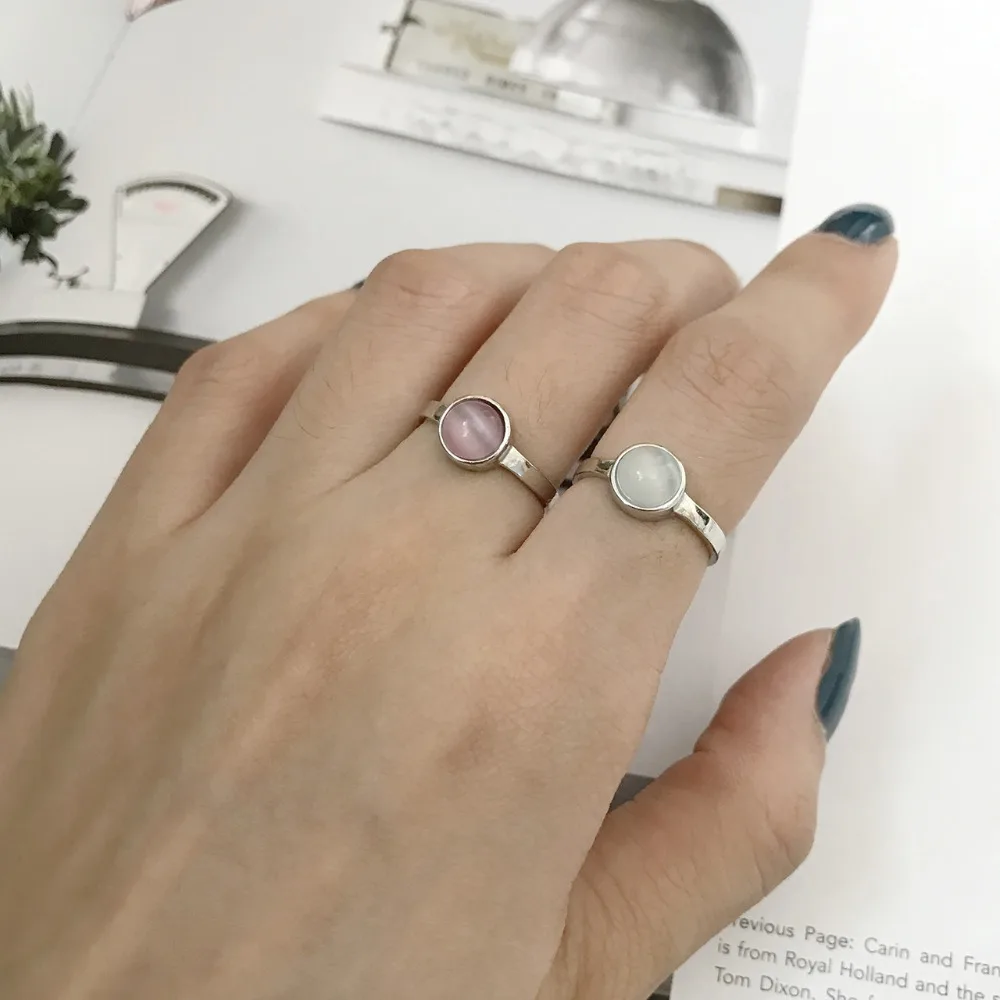 

Amaiyllis simple S925 sterling silver white Pink Opal Open Ring Female For Women Bridal Engagement Fine Jewelry