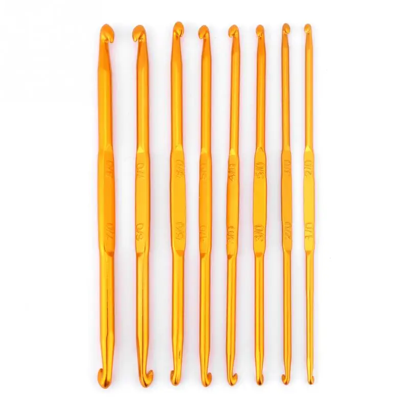 

8Pcs Golden Color Double End Crochet Hook Bamboo Knitting Needle Set Home Weave Needle Crochet Hooks Sewing Craft Tool Wholesale